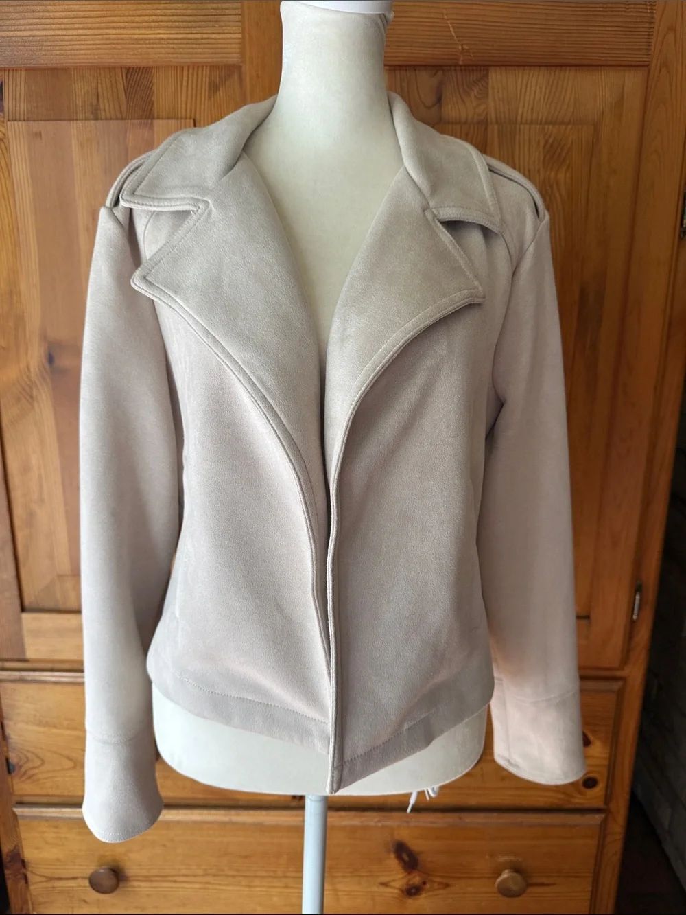 Philosophy Womens Light Beige Suede-Look Moto Jacket